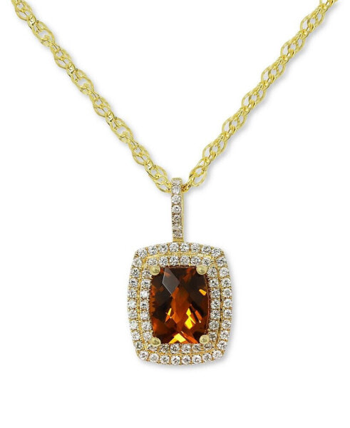 Citrine (1-5/8 ct. t.w.) & Diamond (3/8 ct. t.w.) Double Halo 18" Pendant Necklace in 14k Gold