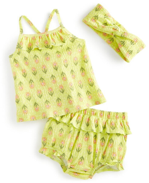 Baby Girls 3-Pc. Bright Stamps Floral Top, Bloomers & Headband Set, Created for Macy's