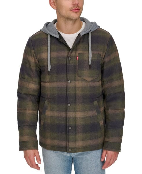 Men's Plaid Quilted Hooded Shirt Jacket