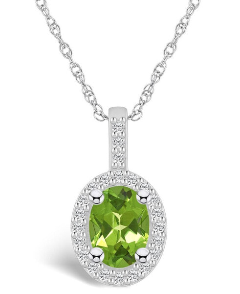 Peridot (1-1/3 Ct. T.W.) and Diamond (1/4 Ct. T.W.) Halo Pendant Necklace in 14K White Gold