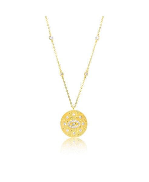 Yellow Gold Tone CZ Evil Eye Coin Necklace