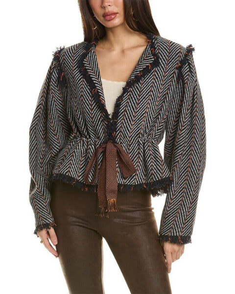 Ulla Johnson Ames Herringbone Tie-Front Collarless Jacket Women's