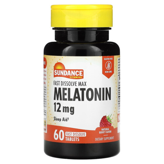 Витамин Sundance Vitamins Fast Dissolve Max Melatonin, Натуральная ягода, 12 мг, 60 таблеток