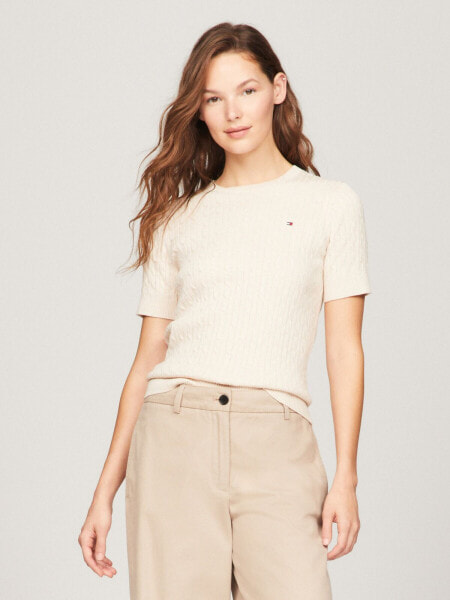 Short-Sleeve Cable Sweater