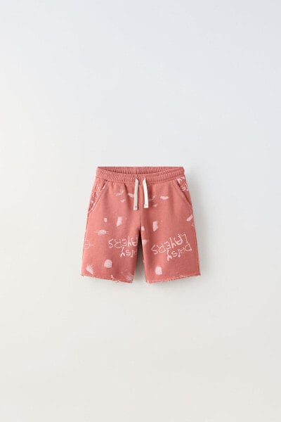 Printed plush bermuda shorts