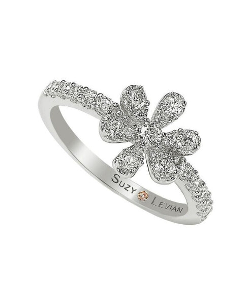 Suzy Levian Sterling Silver White Cubic Zirconia Flower Ring