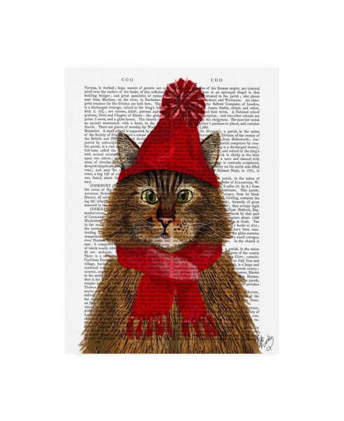 Fab Funky Maine Coon Cat Red Hat Canvas Art - 15.5" x 21"