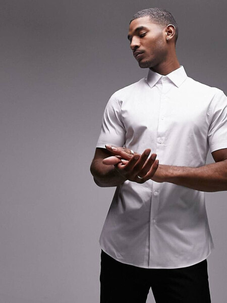 Topman short sleeve formal stretch shirt in white