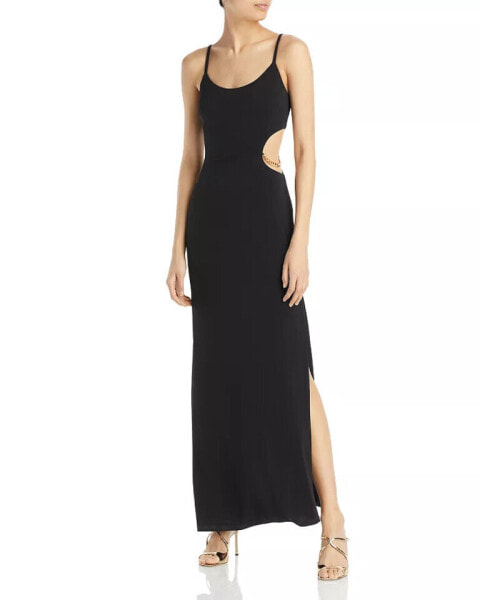 Aqua Chain Trim Long Evening Gown in Black Size XL