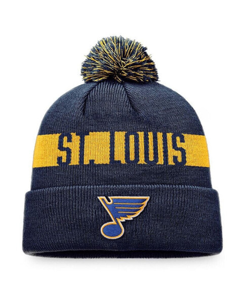Men's Navy St. Louis Blues Fundamental Patch Cuffed Knit Hat with Pom