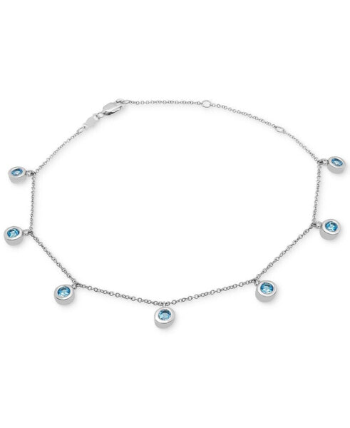 Blue Topaz Bezel Dangle Ankle Bracelet (7/8 ct. t.w.) in Sterling Silver