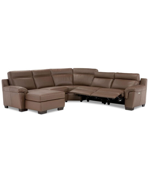 Julius II 5-Pc. Leather Chaise Sectional Sofa With 2 Power Recliners, Power Headrests & USB Power Outlet, Created for Macy's