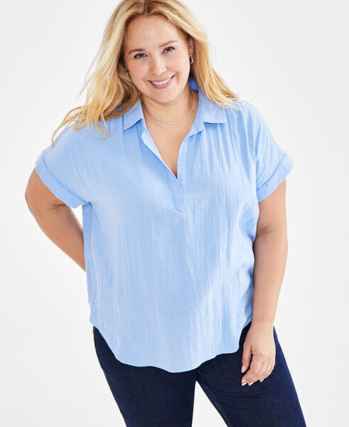 Plus Size Gauze Camp Shirt, Created for Macy's