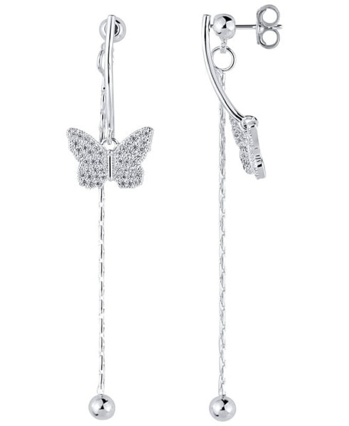 Cubic Zirconia (0.90 ct.t.w.) Butterfly Drop Earring in Fine Silver Plated