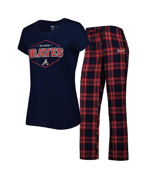 Women's Navy, Red Atlanta Braves Badge T-shirt and Pajama Pants Sleep Set