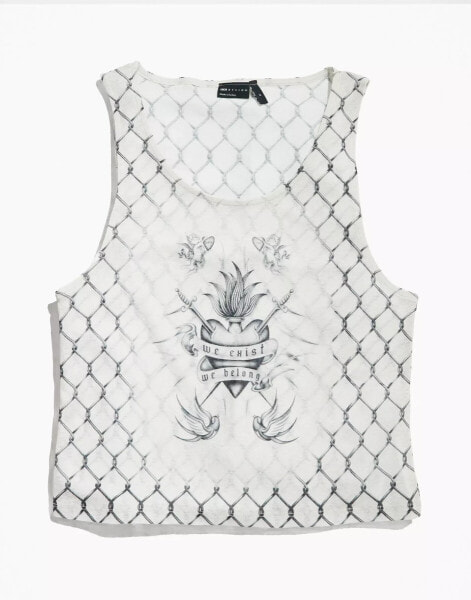 ASOS DESIGN PRIDE genderless vest in off white mesh with font print