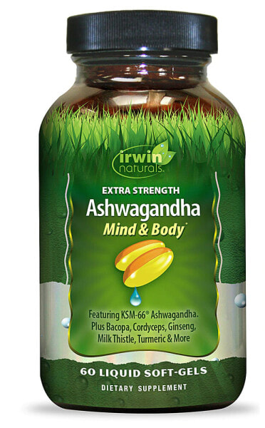 Irwin Naturals Extra Strength Ashwagandha Mind & Body --  Сверхпрочная Ашваганда для ума и тела  - 60 Жидких капсул