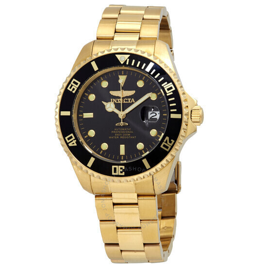 Мужские наручные часы с золотым браслетом Invicta Pro Diver Automatic Black Dial Yellow Gold-tone Mens Watch 28948