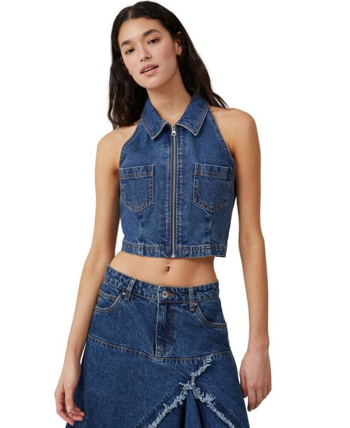 Women's Collar Denim Vest Top