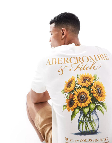 Abercrombie & Fitch flowers logo back print t-shirt in white