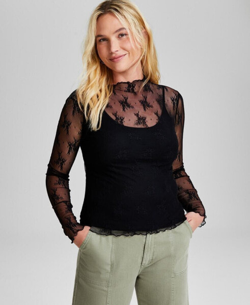 Women's Floral-Lace Mock-Neck Top, Created for Macy's