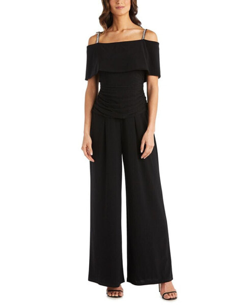 Embellished-Strap Cold-Shoulder Jumpsuit