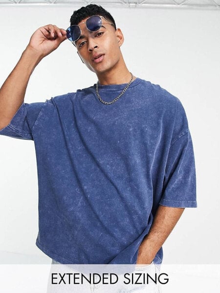 ASOS DESIGN oversized heavyweight t-shirt in acid washed navy blue