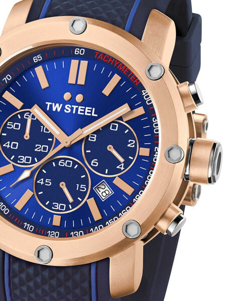 Часы и аксессуары TW Steel Grandeur Tech 48 mm 10 ATM, мужские, силиконовый ремень, голубой