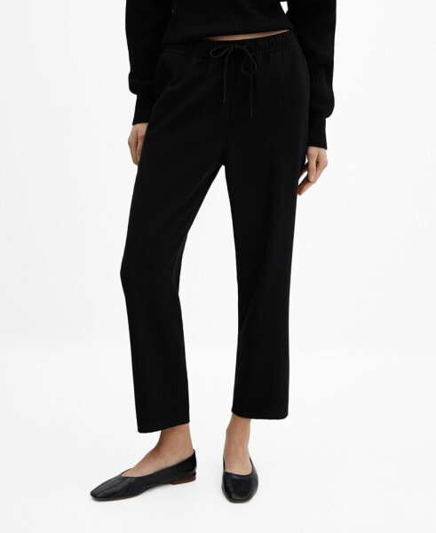 Women's Flowy Bow Detail Straight-Fit Pants