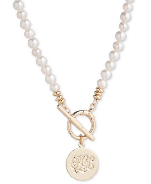 Gold-Tone Logo Charm Imitation & Freshwater Pearl Beaded 17" Pendant Necklace