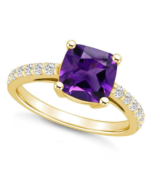 Amethyst (2 Ct. T.W.) and Diamond (1/3 Ct. T.W.) Ring in 14K Yellow Gold