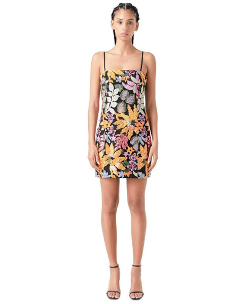 Women's Floral Sequin Sleeveless Mini Dress