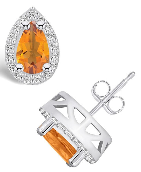 Citrine (1-3/4 ct. t.w.) and Diamond (1/3 ct. t.w.) Halo Stud Earrings in 14K White Gold