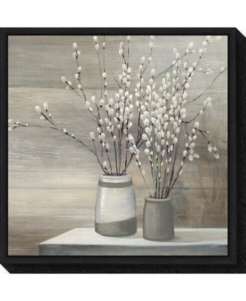 Pussi Willow Still Life Gray Pots by Julia Purinton Canvas Framed Art