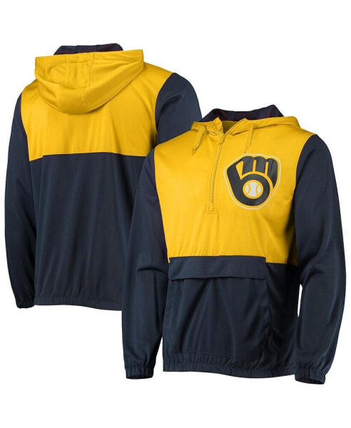 Men's Navy, Gold Milwaukee Brewers Anorak Half-Zip Hoodie