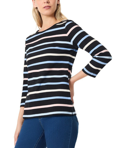 Petite Striped Button-Shoulder Cotton Top