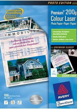 Avery Zweckform Avery Premium Colour Laser Photo Paper 200 g/m² - 200 g/m² - White - 100 sheets - 210 x 297 mm