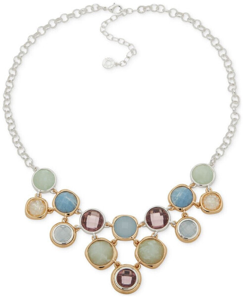 Two-Tone Crystal Frontal Statement Necklace, 16" + 3" extender