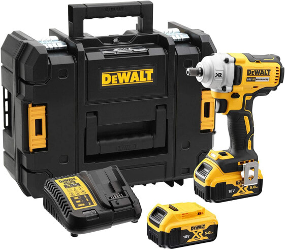Dewalt XR DCT894P2 Brushless Cordless Impact Wrench (18 Volt, 5Ah, 450 Nm Torque, 1/2 Inch Hex Socket, LED Light, Includes 2 x Batteries, 1 x System Quick Charger, TSTAK-Box II) [Energy Class A+]