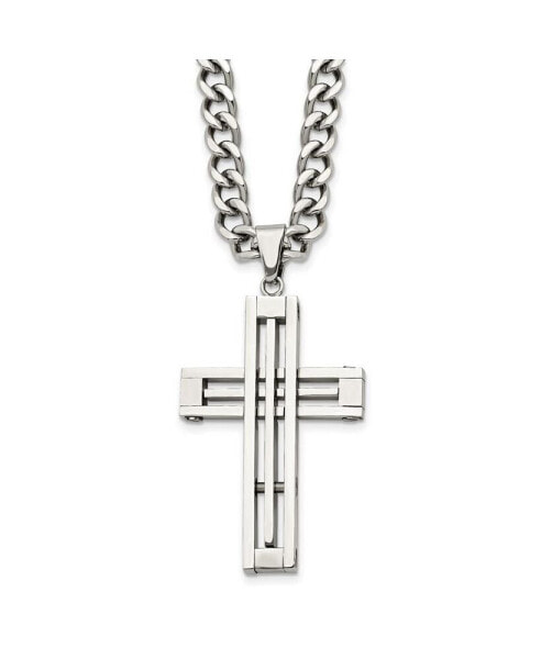 Chisel stainless Steel Polished Cross Pendant on a Curb Chain Necklace
