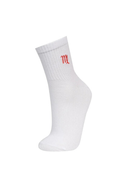 Kadın Pamuklu Başak Burcu Simgeli Soket Çorap C8399axns