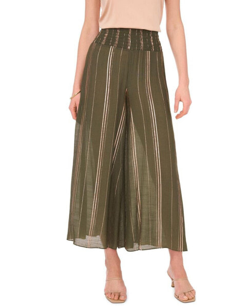 Women's Smocked Striped Wide-Leg Pants