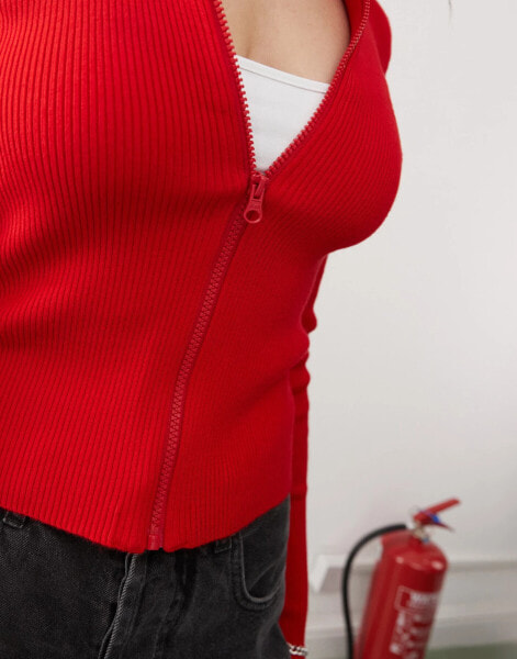 Noisy May zip through knitted top in red