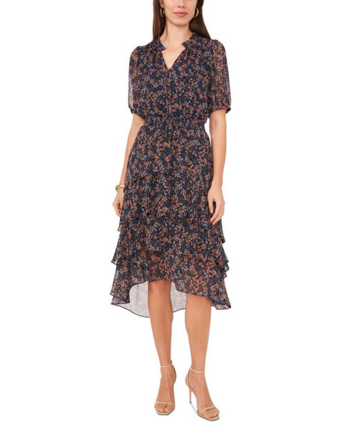 Women's Printed Puff-Sleeve Tiered Dress