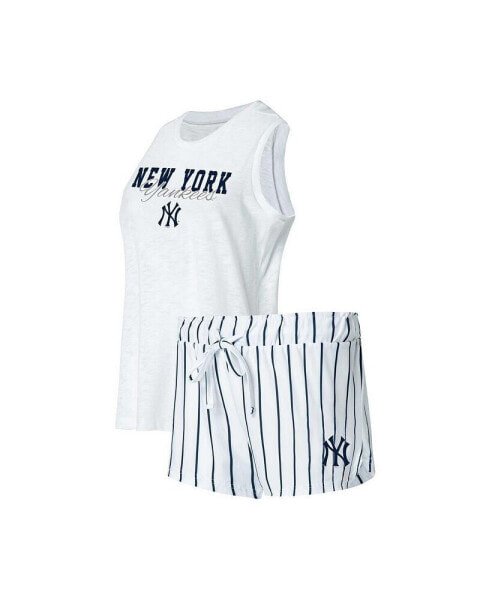 Women's White New York Yankees Reel Pinstripe Tank Top and Shorts Sleep Set