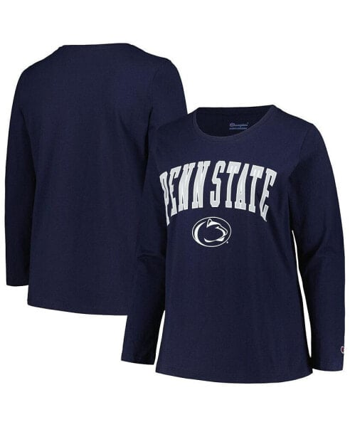 Women's Navy Penn State Nittany Lions Plus Size Arch Over Logo Scoop Neck Long Sleeve T-shirt