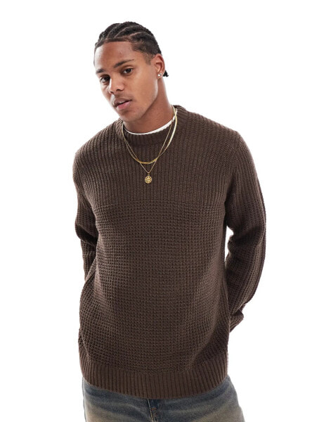 ONLY & SONS ribbed knit jumper in brown