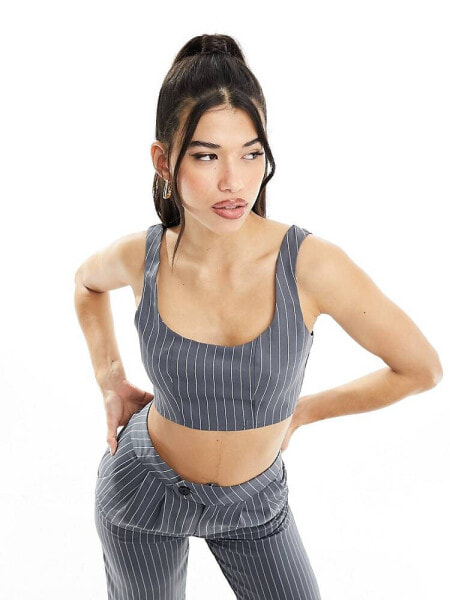 Missyempire tailored crop top co-ord in grey pinstripe