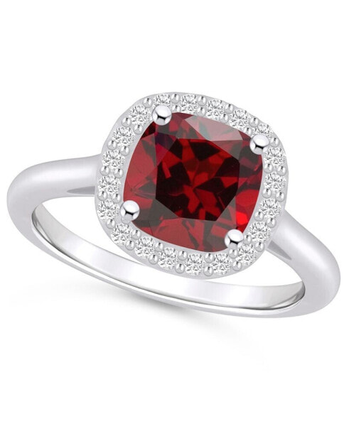 Кольцо Macy's Garnet and Diamond Halo  in 14K White Gold