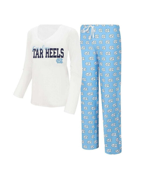 Пижама женская Concepts Sport с длинным рукавом, бело-голубая, с V-образным вырезом и брюками Gauge.
